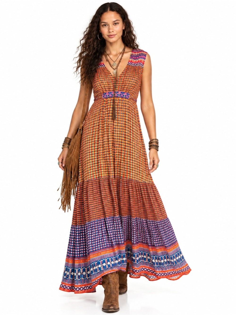 Anthropologie Tanvi Kedia Bohemian Maxi Dress Oversized 0 Tribal Print NWT